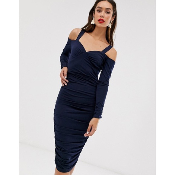 AX PARIS | Cold Shoulder Midi Dress Sz US 6 - Picture 1 of 6